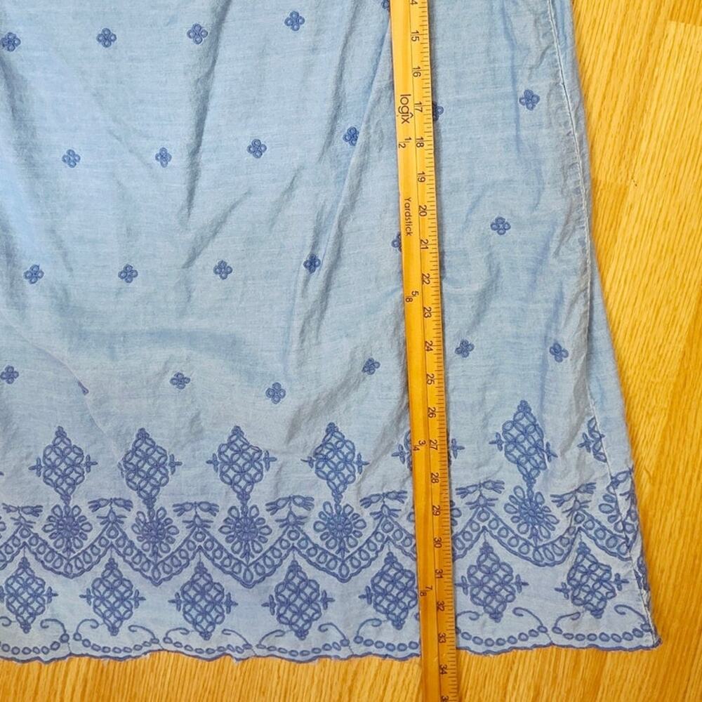 St. John’s Bay Dress Large Blue Embroidered Bell Sleeve Boho Peasant Coastal - Picture 11 of 12